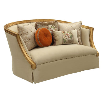 ACME 50836 Daesha Loveseat with 5 Pillows, Tan Flannel & Antique Gold