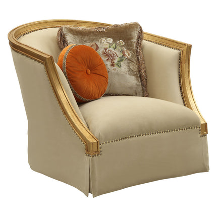 ACME 50837 Daesha Chair with 2 Pillows, Tan Flannel & Antique Gold
