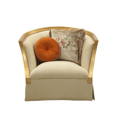 ACME 50837 Daesha Chair with 2 Pillows, Tan Flannel & Antique Gold ACME Furniture