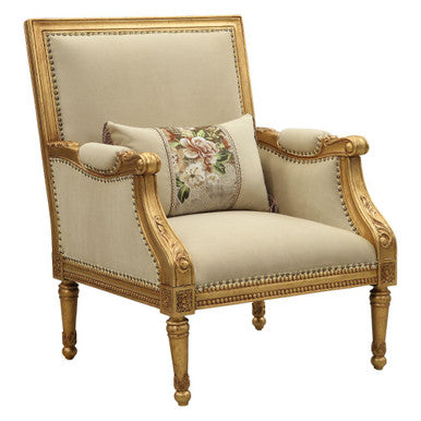 ACME 50838 Daesha Accent Chair & Pillow, Fabric & Antique Gold ACME Furniture