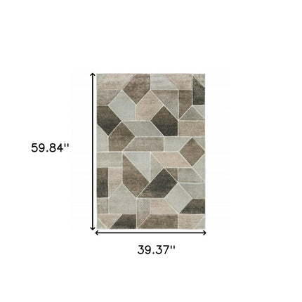 Gray And Ivory Geometric Area Rug HomeRoots
