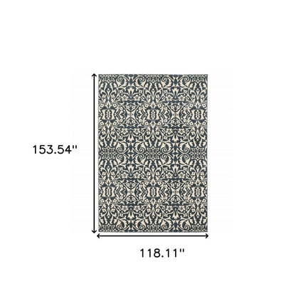 10' X 13' Blue And Ivory Floral Power Loom Stain Resistant Area Rug HomeRoots