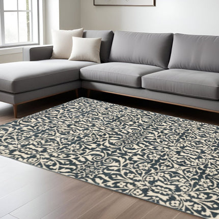10' X 13' Blue And Ivory Floral Power Loom Stain Resistant Area Rug HomeRoots