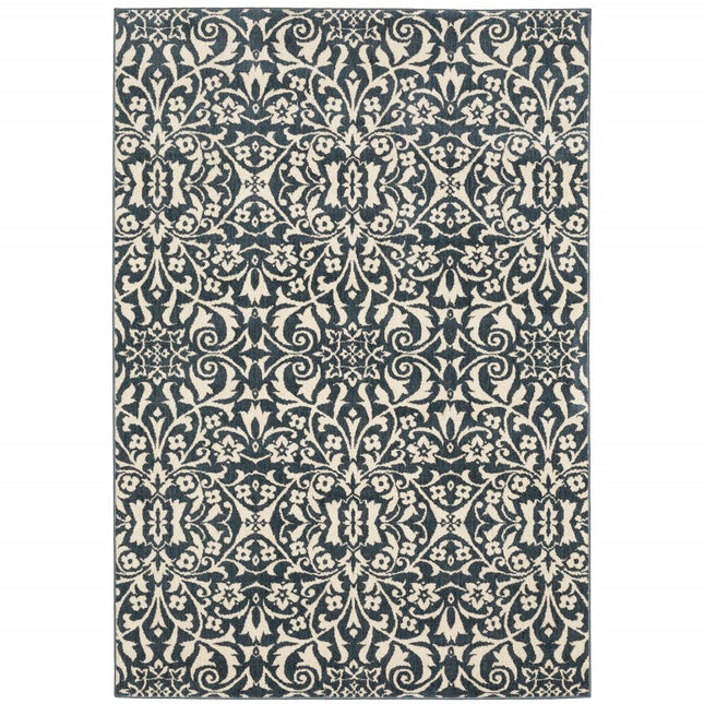 10' X 13' Blue And Ivory Floral Power Loom Stain Resistant Area Rug HomeRoots