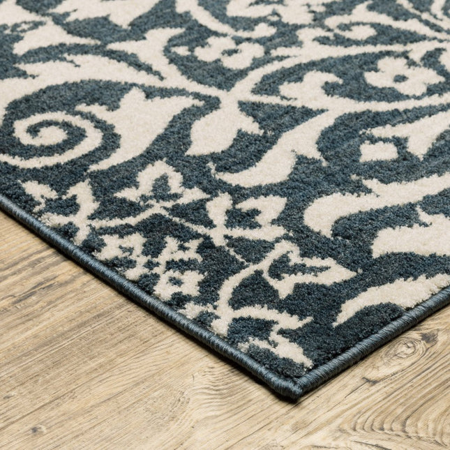 10' X 13' Blue And Ivory Floral Power Loom Stain Resistant Area Rug HomeRoots