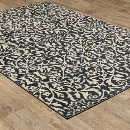 10' X 13' Blue And Ivory Floral Power Loom Stain Resistant Area Rug HomeRoots