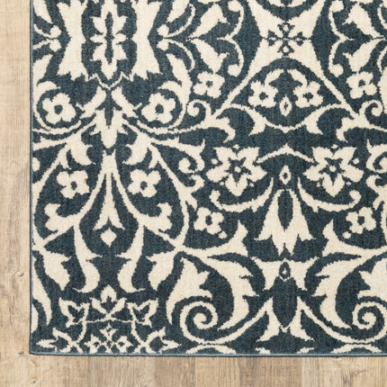 10' X 13' Blue And Ivory Floral Power Loom Stain Resistant Area Rug HomeRoots