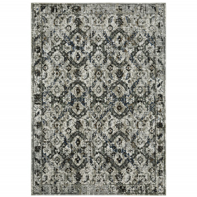 10' X 13' Black and Gray Oriental Power Loom Area Rug