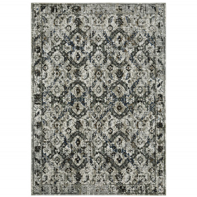 10' X 13' Black and Gray Oriental Power Loom Area Rug HomeRoots