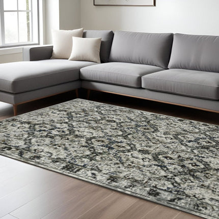 10' X 13' Black and Gray Oriental Power Loom Area Rug HomeRoots