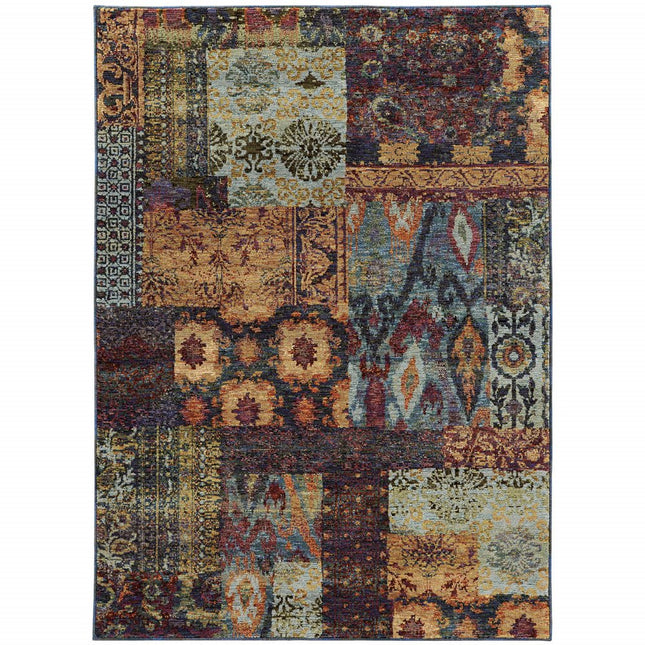 10' X 13' Blue and Gold Abstract Power Loom Area Rug HomeRoots