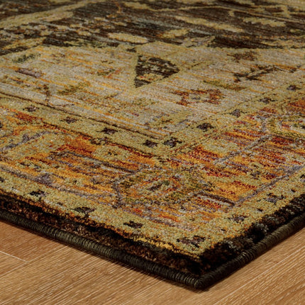10' X 13' Black and Gold Oriental Power Loom Area Rug HomeRoots