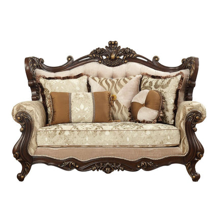 ACME 51051 Shalisa Loveseat with 5 Pillows, Fabric & Walnut