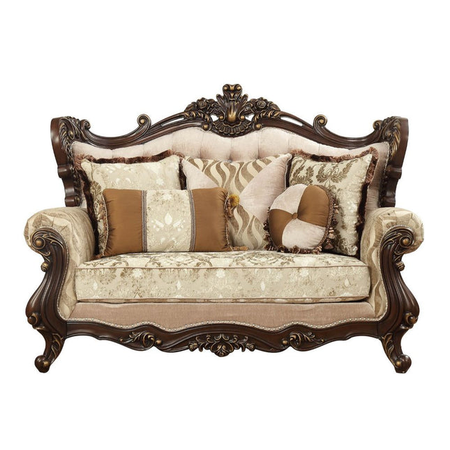 ACME 51051 Shalisa Loveseat with 5 Pillows, Fabric & Walnut