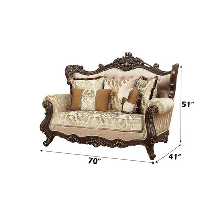 ACME 51051 Shalisa Loveseat with 5 Pillows, Fabric & Walnut