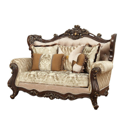 ACME 51051 Shalisa Loveseat with 5 Pillows, Fabric & Walnut