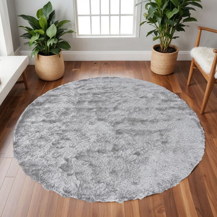 10' Gray And Silver Round Shag Tufted Handmade Area Rug HomeRoots