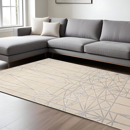 9' X 12' White Silver And Gray Geometric Area Rug HomeRoots