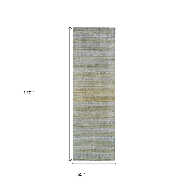 10' Blue and Green Ombre Hand Woven Runner Rug HomeRoots