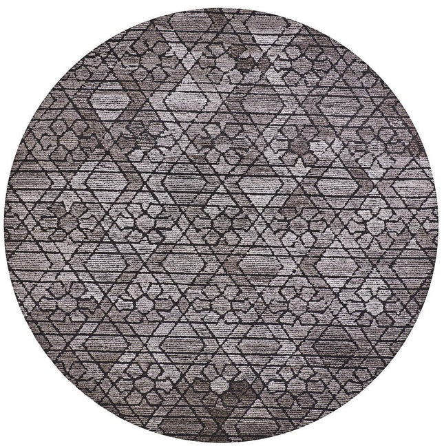 10' Black and Taupe Round Wool Paisley Hand Tufted Area Rug