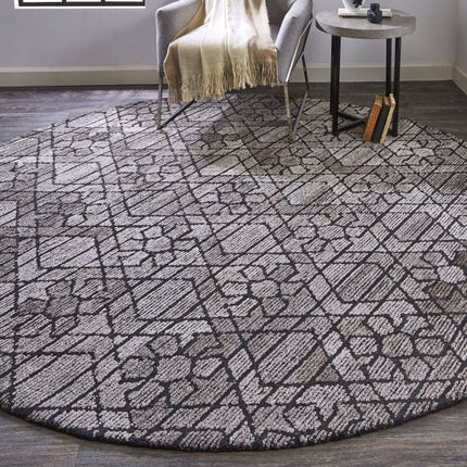 10' Black and Taupe Round Wool Paisley Hand Tufted Area Rug HomeRoots