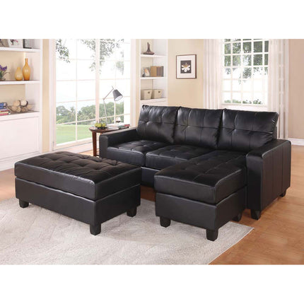 ACME 51215 Lyssa Sectional Sofa with Ottoman, Black Bonded Leather Match