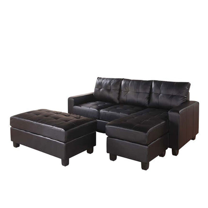 ACME 51215 Lyssa Sectional Sofa with Ottoman, Black Bonded Leather Match