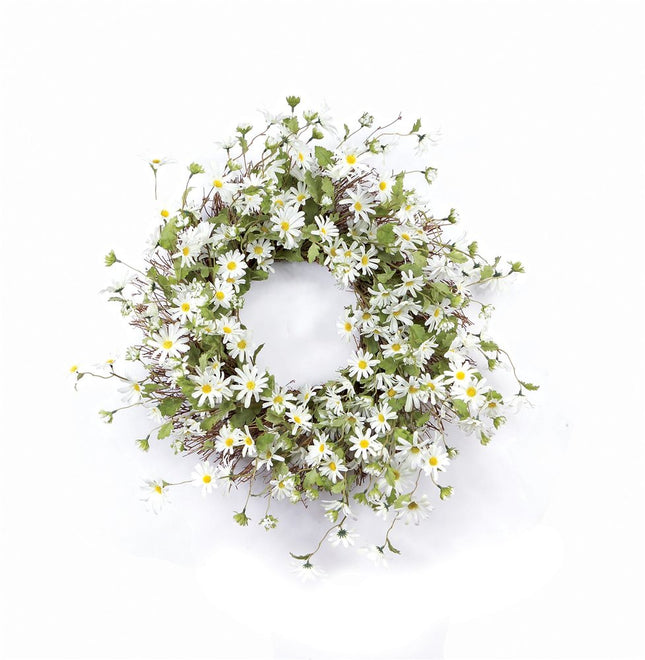 23" Green and White Artificial Spring Daisy Wreath HomeRoots