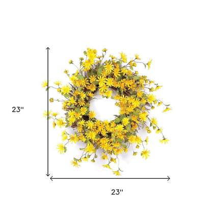 23" Green And Yellow Spring Daisy Artificial Wreath HomeRoots
