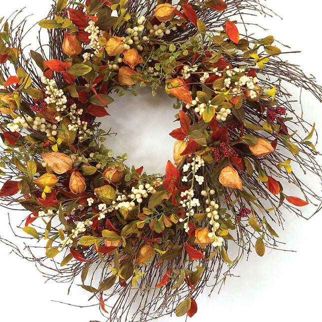20" Green Brown  And White Fall Mixed Assortment Artificial Wreath HomeRoots