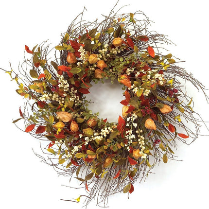 20" Green Brown  And White Fall Mixed Assortment Artificial Wreath HomeRoots