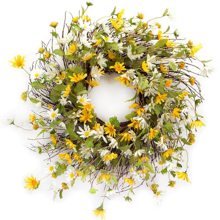 24" Green White And Yellow Spring Daisy Artificial Wreath HomeRoots