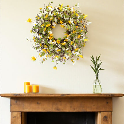 24" Green White And Yellow Spring Daisy Artificial Wreath HomeRoots