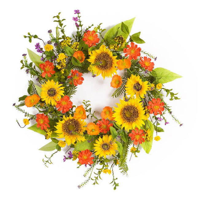 22" Green And Yellow Summer Sunflower Artificial Wreath HomeRoots