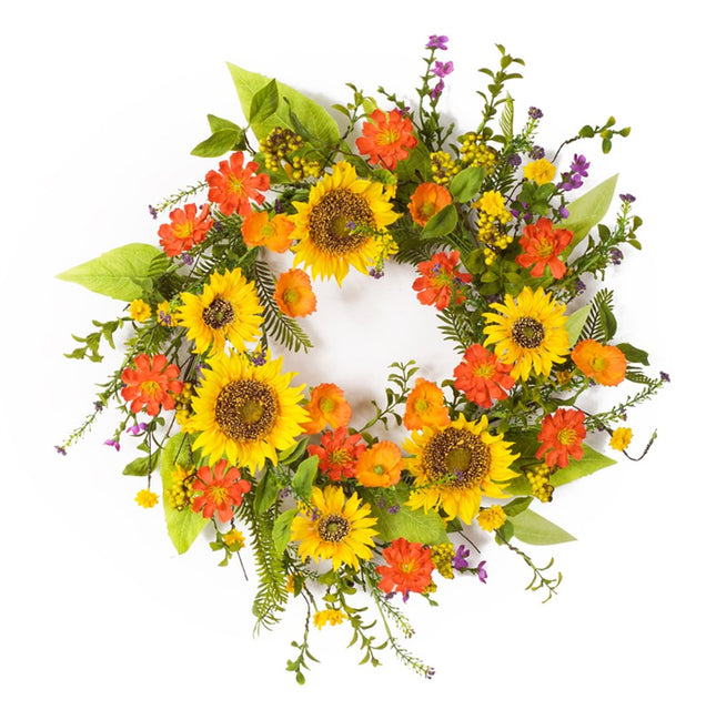 22" Green And Yellow Summer Sunflower Artificial Wreath HomeRoots