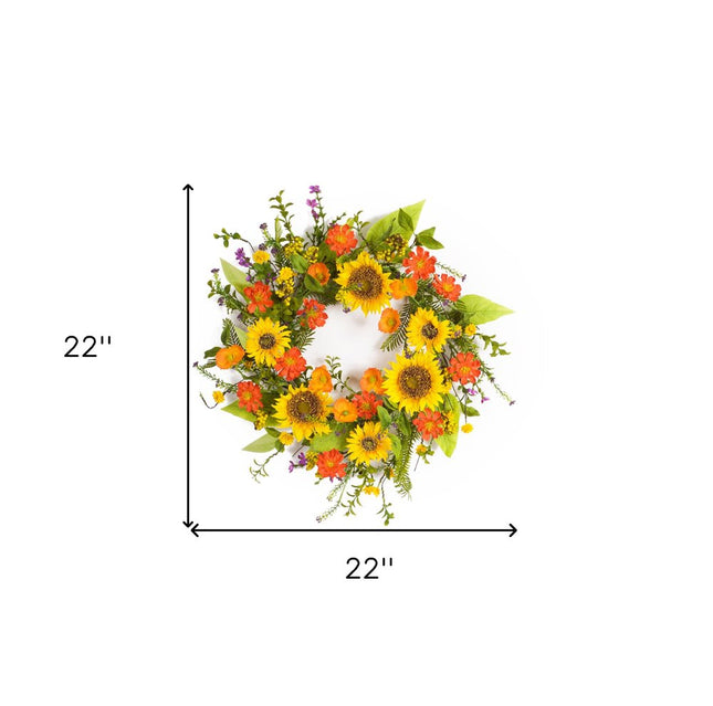 22" Green And Yellow Summer Sunflower Artificial Wreath HomeRoots