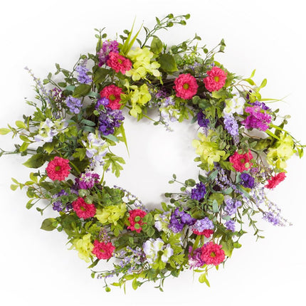 24" Pink and Green Mixed Assortment Artificial Wreath HomeRoots