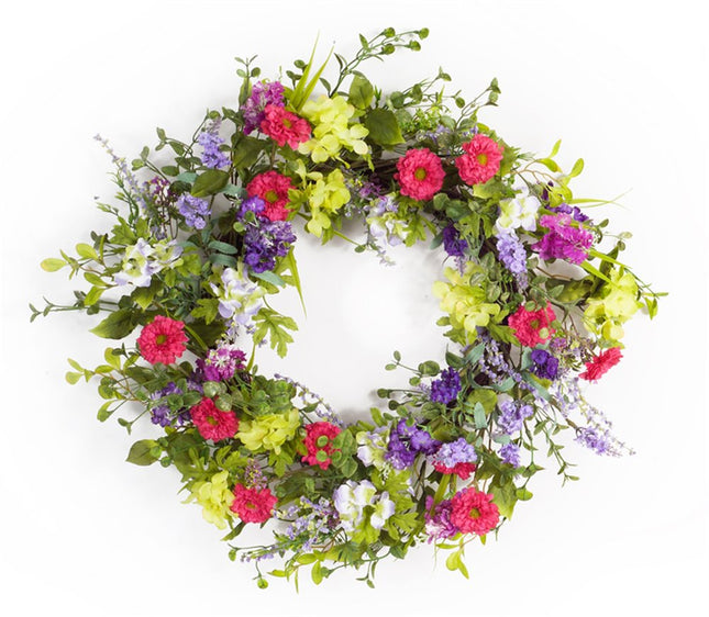 24" Pink and Green Mixed Assortment Artificial Wreath HomeRoots