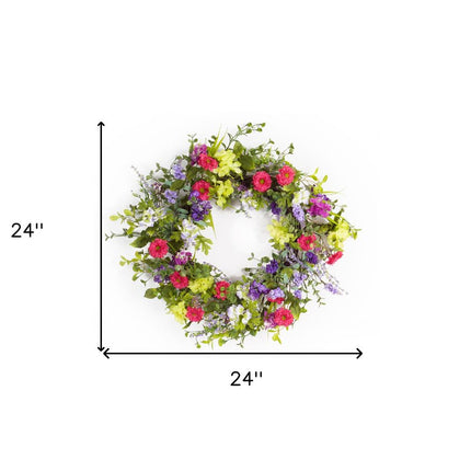 24" Pink and Green Mixed Assortment Artificial Wreath HomeRoots