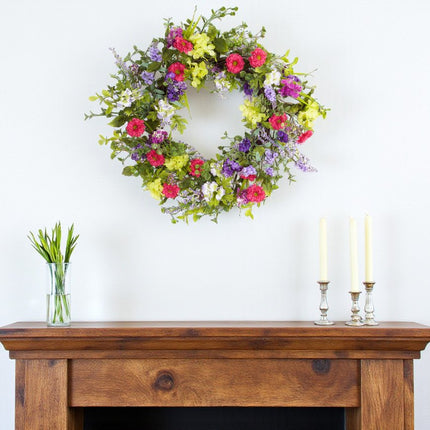 24" Pink and Green Mixed Assortment Artificial Wreath HomeRoots
