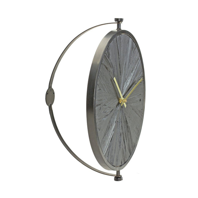 18" Circle Black Wood and Solid Wood Analog Wall Clock HomeRoots