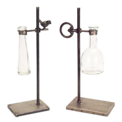 Set of Two Clear and Black Metal and Glass Apothecary Jar HomeRoots