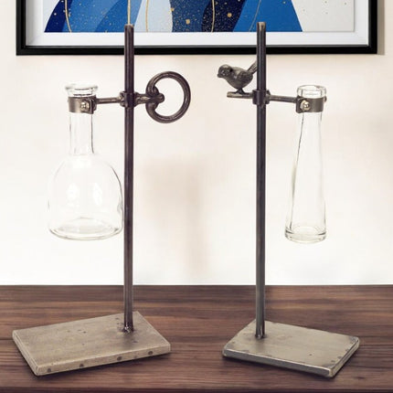 Set of Two Clear and Black Metal and Glass Apothecary Jar HomeRoots