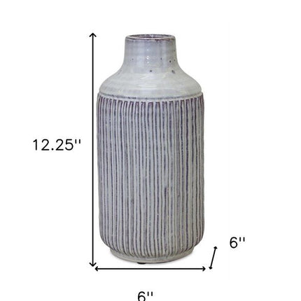12" Gray And Brown Ribbed Terracotta Cylinder Table Vase HomeRoots