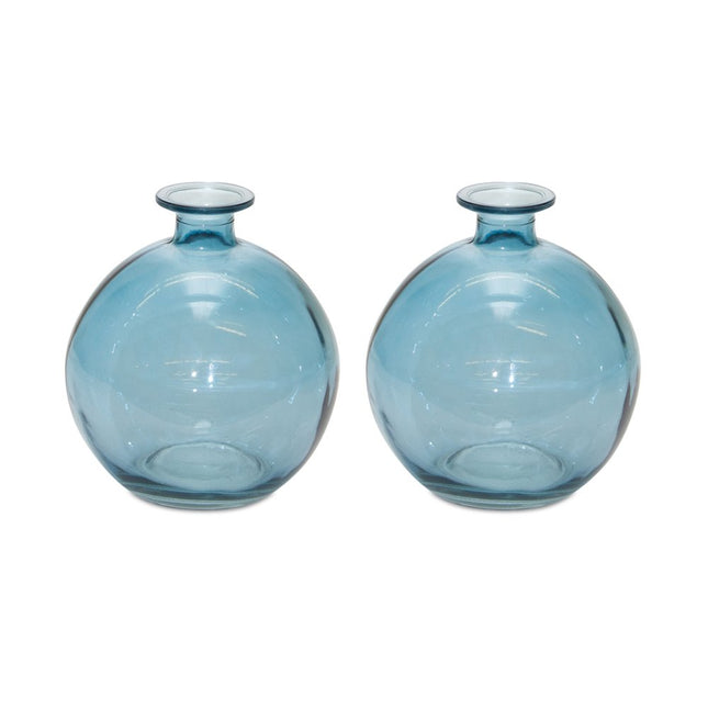 Set of Two Blue Glass Round Table Vase HomeRoots