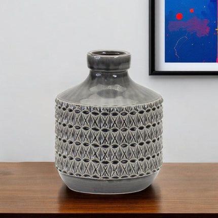 10" Gray Geometric Bud Terracotta Table Vase HomeRoots
