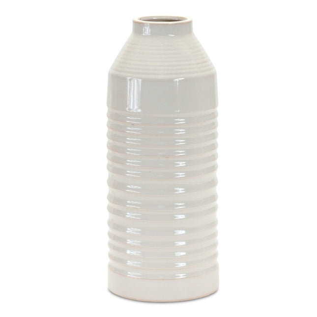 15" White Ribbed Cylinder Terracotta Table Vase HomeRoots