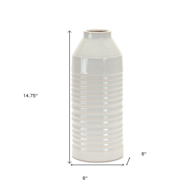 15" White Ribbed Cylinder Terracotta Table Vase HomeRoots