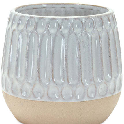 Set of Two Beige and White Ribbed Round Porcelain Table Vase HomeRoots