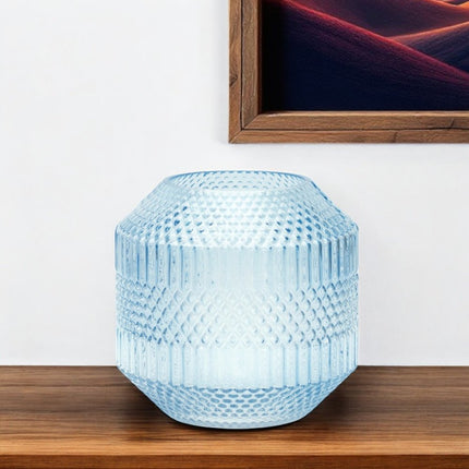7" Pale Blue Geometric Cylinder Glass Table Vase HomeRoots
